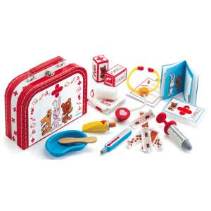 Djeco Bobodoudou Doctor Kit, pretend play doctor set for kids, includes a doctor's bag, stethoscope, thermometer, syringe, bandages, and more - Doctor Playset