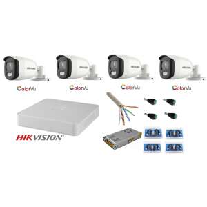 Hikvision 4 kamerás CCTV rendszer 5MP Ultra HD Color VU teljes munkaidős (színes éjszakai) megfigyelő kamerákkal, DVR-rel, kábelekkel, tápegységgel és tartozékokkal - Hikvision