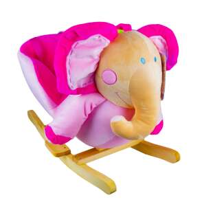 Pink Elephant Rocking Horse for Baby, Wooden Base, Plush Seat, 60x34x45 cm - Rocking horse & animal