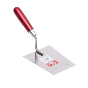 Stainless steel smoothing trowel with red wooden handle, 160mm wide, trapezoidal blade - Plaster Trowel