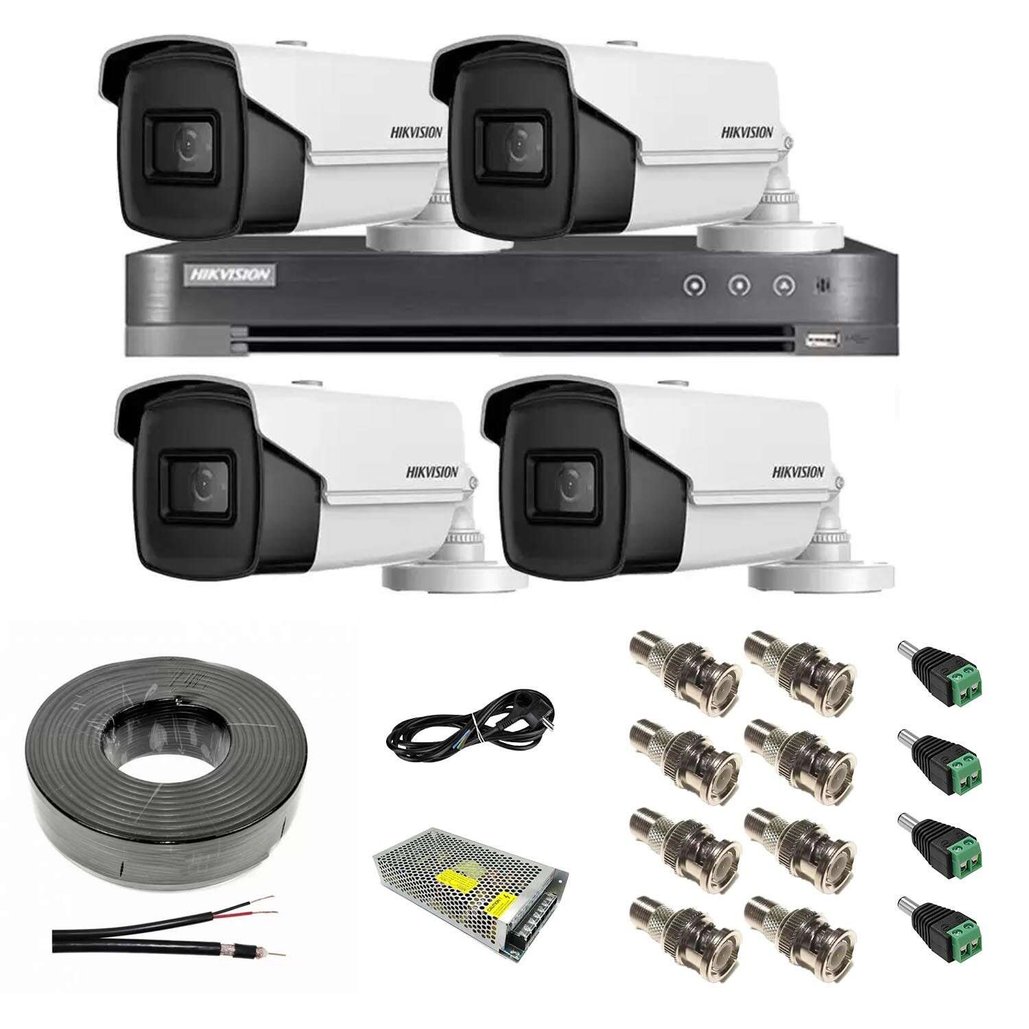 Sistem de supraveghere video HIKVISION 4 camere 8MP 4 in 1, IR 60m, DVR 4 canale 4K 8MP, accesorii