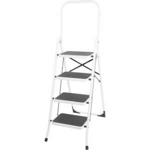 Strend Pro 4-step steel step ladder, white, 150 kg capacity - Ladder and Step Stool