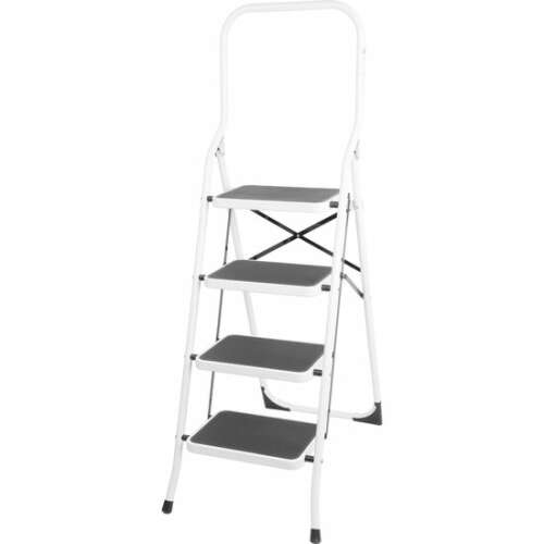 Strend Pro 4-step steel step ladder, white, 150 kg capacity