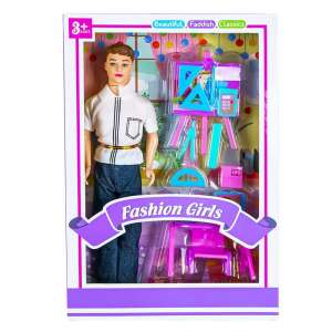 Fashion Girls 29 cm boy doll with school accessories, including a desk, chair, ruler, protractor, and calculator - Nonbrand Baba