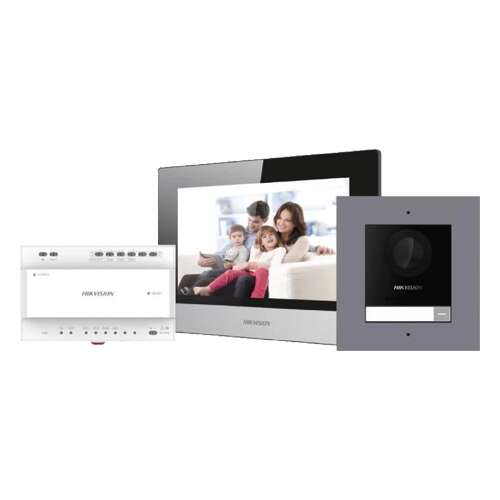 Hikvision DS-KIS702Y 2 vezetékes videó kaputelefon készlet 1 családos házakhoz, 7 hüvelykes monitorral, riasztóval