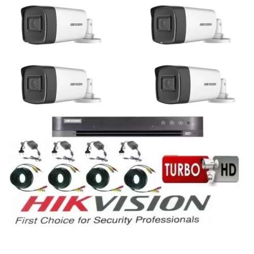Hikvision 4 kamerás biztonsági rendszer 2MP Turbo HD kamerákkal, 80m és 40m IR, Hikvision DVR, 500GB merevlemez és minden tartozékkal