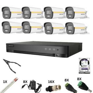 Hikvision 8 csatornás DVR biztonsági rendszer 8 golyós kamerával, ColorVu technológiával, 8 megapixeles felbontással, 40m éjjellátással, 1TB merevlemezzel és tartozékokkal - Hikvision