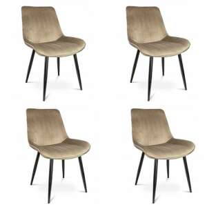Jumi Viva Velvet Chairs Set of 4, Metal, Beige and Black, 54x61x83 cm