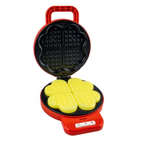 Piros műanyag játék gofrisütő fény- és hanghatásokkal, 4 szív alakú gofrit készít