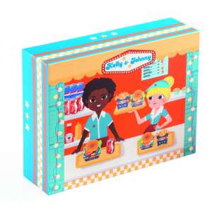 Djeco Kelly & Johnny Hamburger Игрален комплект кутия, дървена играчка за деца - Храна за игра