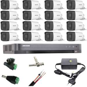 Hikvision 16-channel CCTV system with 16x 5MP Turbo HD IR cameras, DVR, power supplies, cables and connectors - Hikvision Security Camera