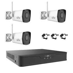 Uniview CCTV rendszer 3 Wi-Fi IP kamerával, 2MP felbontással, Smart IR, 2.8mm lencsével, mikrofonnal, 4 csatornás 4K NVR-rel és tartozékokkal - Uniview