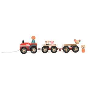 Egmont Toys wooden tractor with trailer and farm animals, red tractor with trailer, wooden toy tractor, farm toy, wooden farm toys, kids farm toys, children's farm toys, toy tractor with trailer, farm animals toys, wooden farm animals, wooden toy animals - Work machine for children