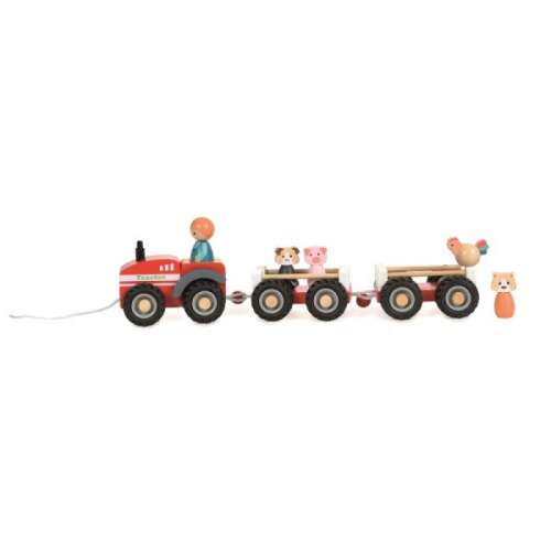 Egmont Toys wooden tractor with trailer and farm animals, red tractor with trailer, wooden toy tractor, farm toy, wooden farm toys, kids farm toys, children's farm toys, toy tractor with trailer, farm animals toys, wooden farm animals, wooden toy animals