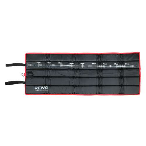 Reiva pontymatrac, 100x40cm, fekete piros szegéllyel, kinyitott, mérőszalaggal, pontyhorgászatra