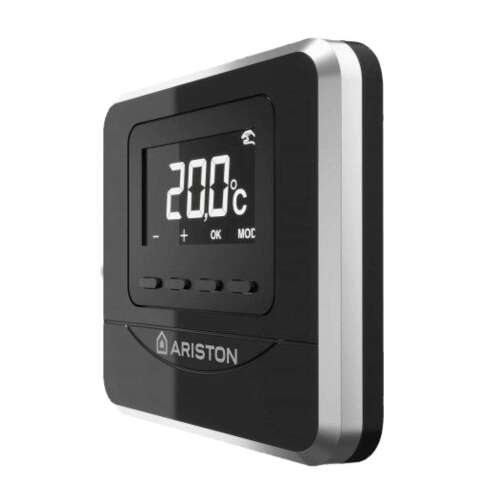Ariston Cube RF programozható digitális vezeték nélküli szobatermosztát, fekete, elülső nézet