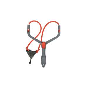 CZ Dimension szemes anyag csúzli, kicsi, piros és szürke színben, fekete műanyag tálkával - Csúzli & etetőrakéta