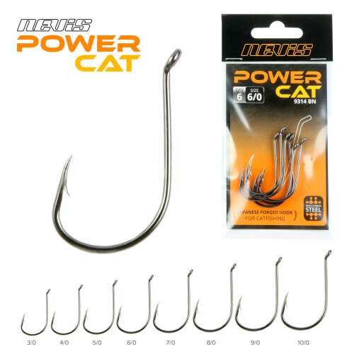 Nevis Power Cat 9314 Black Nickel harcsázó horgok 6/0-ás méretben, 6 db-os csomagolásban - Horog, forgó és kapocs