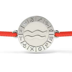 Ezüst karkötő piros zsinórral Aquarius modellel, ATCOM - Atcom Jewelry