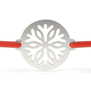 Bransoletka srebrna z czerwonym sznurkiem i zawieszką w kształcie płatka śniegu, model Divine Flake - Atcom Jewelry