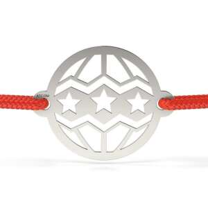 ATCOM ezüst karkötő piros zsinórral és gömbbel csillagokkal - Atcom Jewelry