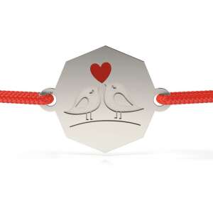 Brățară de argint cu șnur roșu și doi păsări cu un design de inimă - Brățări dame