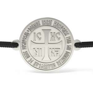 Brățară de rugăciune ortodoxă din argint cu cordon negru, ATCOM - Atcom Jewelry