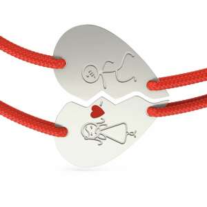 Brățară Take my heart din argint cu cordon roșu, pandantiv în formă de inimă cu figurine de bețe, brățară pentru cuplu, brățară a prieteniei - Atcom Jewelry