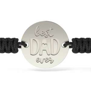 Сребърна гривна с черна плетена връв, надпис Най-добрият татко - Atcom Jewelry