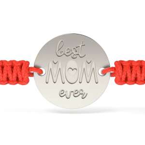 Сребърна гривна с червен плетен шнур, модел Най-добрата майка - Atcom Jewelry