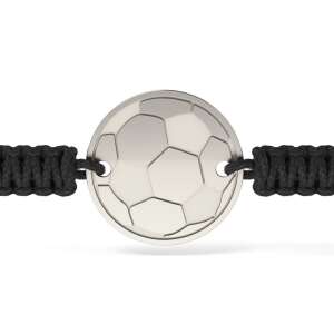 Brățară de argint cu cordon negru și model de fotbal - Atcom Jewelry