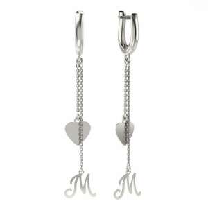 Сребърни обеци със сърце и висулка с буквата M, ATCOM модел 04 - Atcom Jewelry