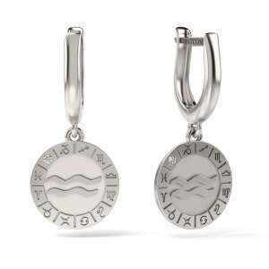 Aquarius silver earrings with zodiac signs and crystals - Women's Earring