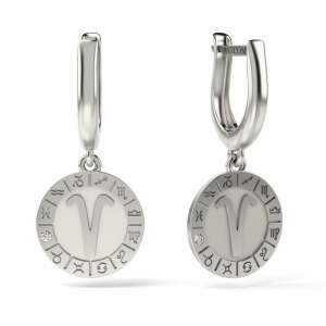 Silver Aries Zodiac Earrings with Crystal, ATCOM - Women's Earring