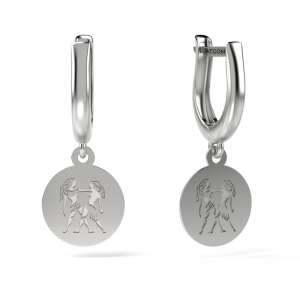 Cercei Gemini din argint, ATCOM Cercei Gemini din argint, cercei din argint cu zodia Gemeni, cercei zodiacali Gemeni, cercei din argint pentru femei, cercei Gemini pentru femei - Accesorii pentru femei