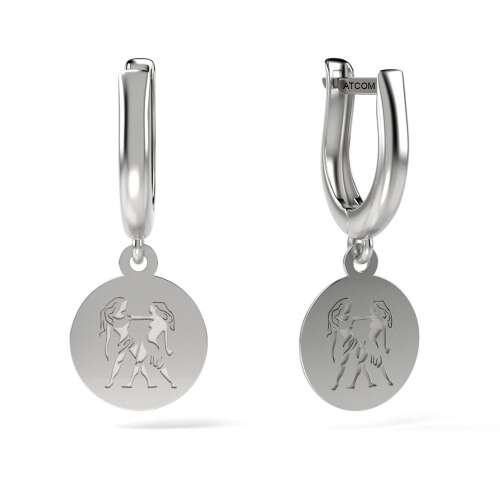 Сребърни обеци Gemini, ATCOM Сребърни обеци Gemini, сребърни обеци със зодия Близнаци, зодиакални обеци Близнаци, сребърни обеци за жени, обеци Gemini за жени