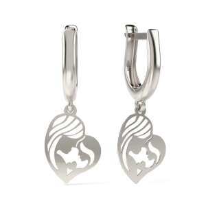 Silver earrings for mother and daughter, heart shaped with mother and child silhouette, ATCOM brand - Women's Earring