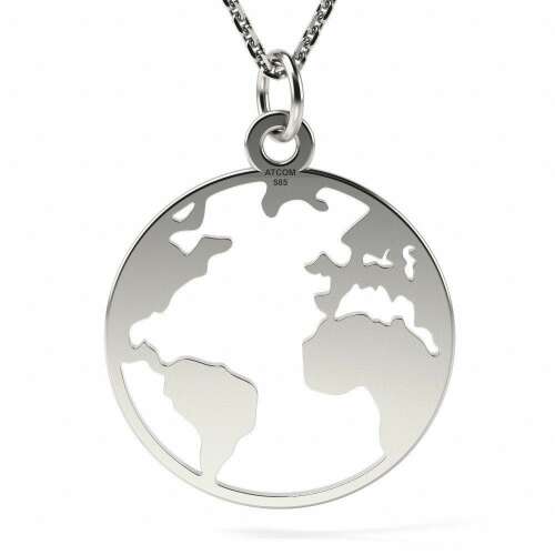 Ezüst Föld Nyaklánc, ATCOM 925 Sterling Ezüst Földgolyó Medál Nyaklánc