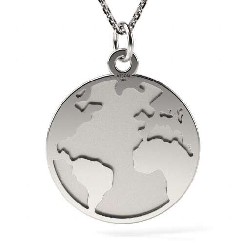 Сребърен колие Земя и Океан от ATCOM с висулка глобус