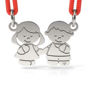 Pandantiv ATCOM din argint cu cordon roșu, fată și băiat ținându-se de mână, argint 925 - Pandantive damă