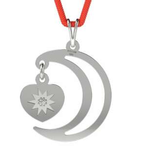 Сребърен висулка ATCOM с форма на луна и сърце на червен шнур - Atcom Jewelry