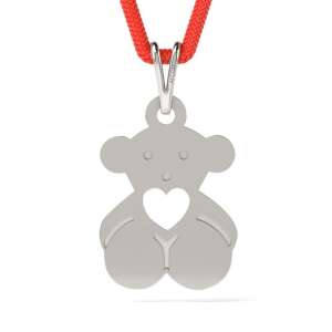 Pandantiv urs de pluș din argint cu inimă, pe un cordon roșu, model Ursulet - Pandantive damă