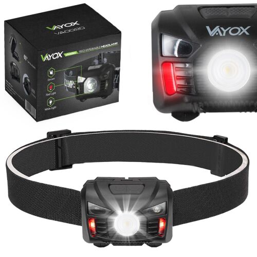Vayox VA0020 Rechargeable LED Headlamp with box and red light