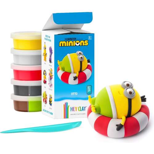 Hey Clay Lufttrocknende Knete-Set mit Minions Otto Charakter, 5 Töpfe Knete, 7 Farben, inklusive Werkzeug und App-Code