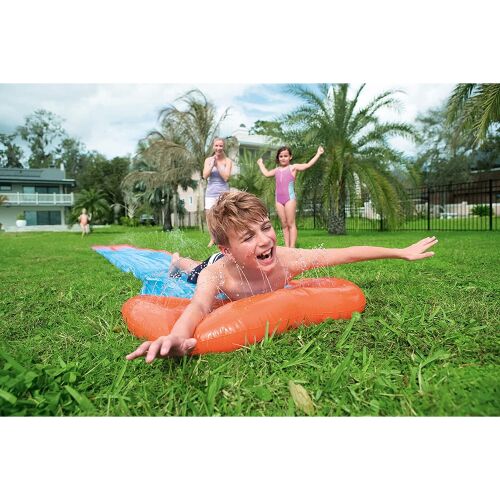 Bestway H2Ogo! water slide in use, kids playing on lawn