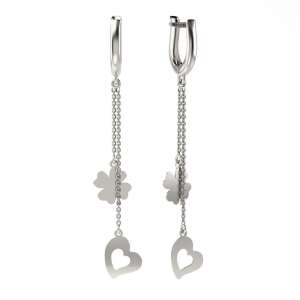 Сребърни обеци с висулки с детелина и сърце, модел 06 - Atcom Jewelry