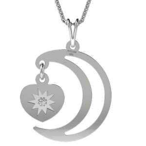 Hold és szív ezüst medál nyaklánc