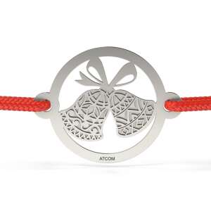 Сребърна гривна ATCOM с червен шнур и два висулки във формата на камбанки - Atcom Jewelry