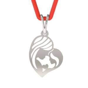 Сребърен висулка с форма на сърце с майка и дъщеря на червен шнур, ATCOM - Atcom Jewelry