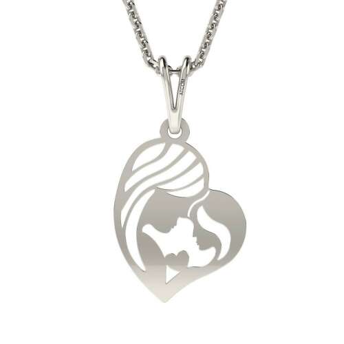 Сребърен колие с висулка сърце за майка и дъщеря